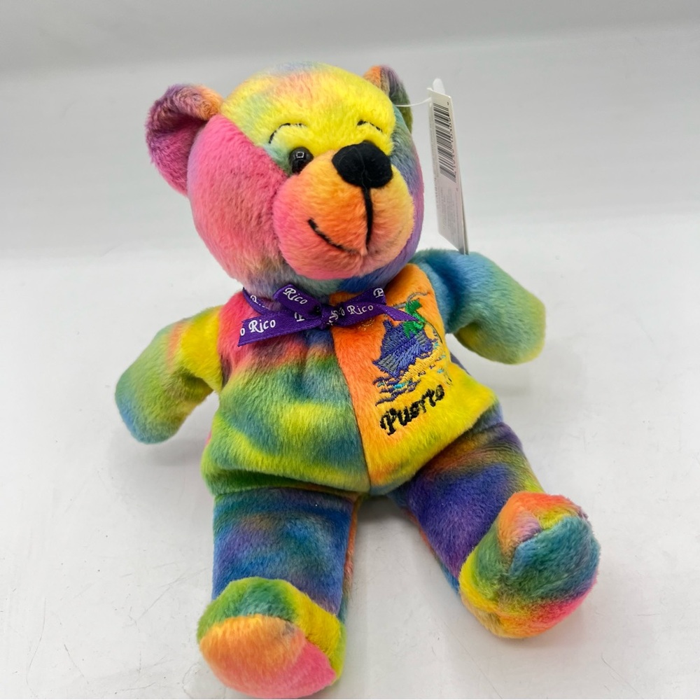 Puerto Rico "Isle of Enchantment" Symbolz State Pride Bear Rainbow Tie-Dye Plush - Picture 12 of 15